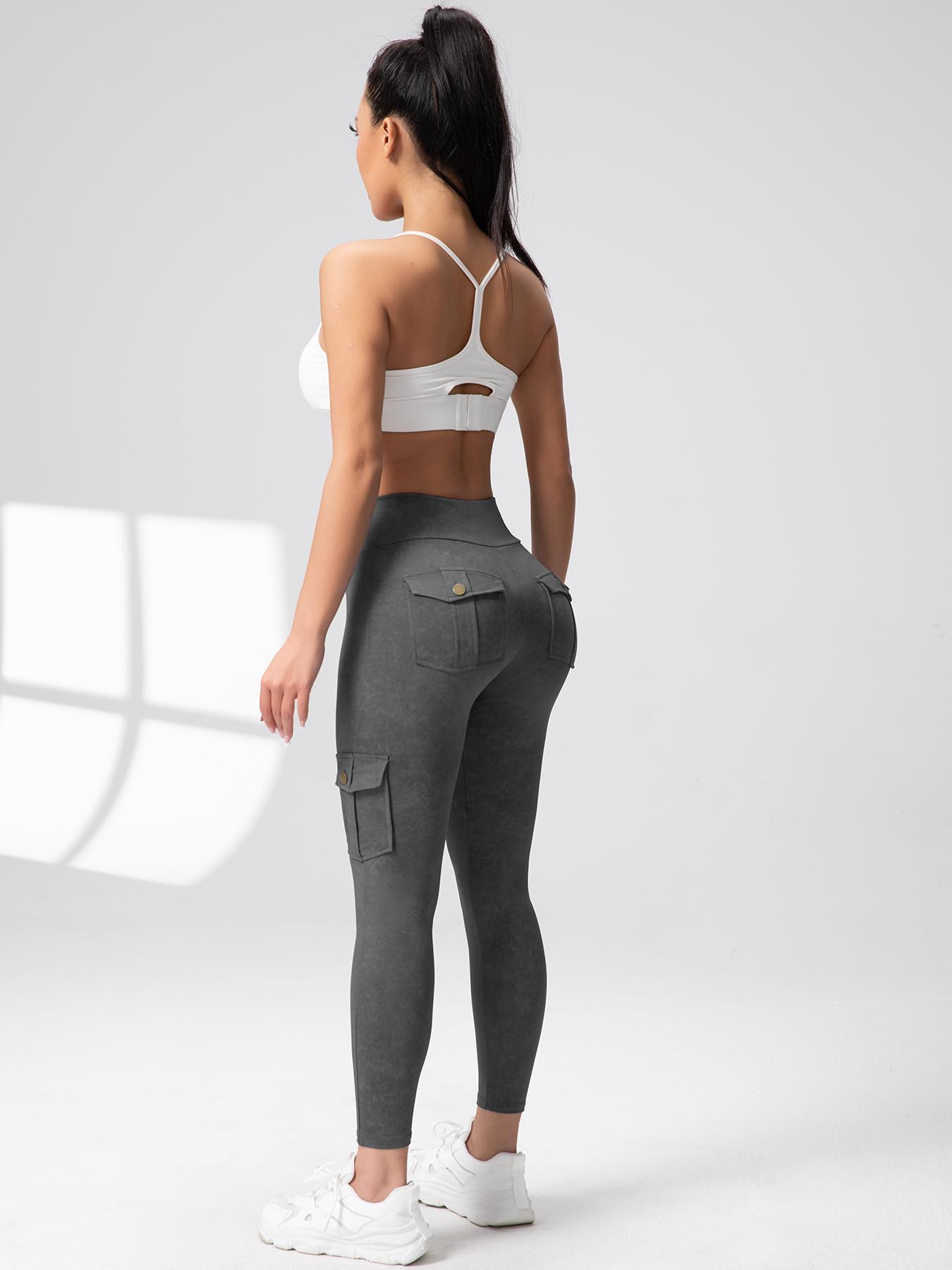 CHRLEISURE 2PCS Cargo Pants Workout Cargo Leggings with Four Pockets For Women Gym Yoga High Waist Leggings