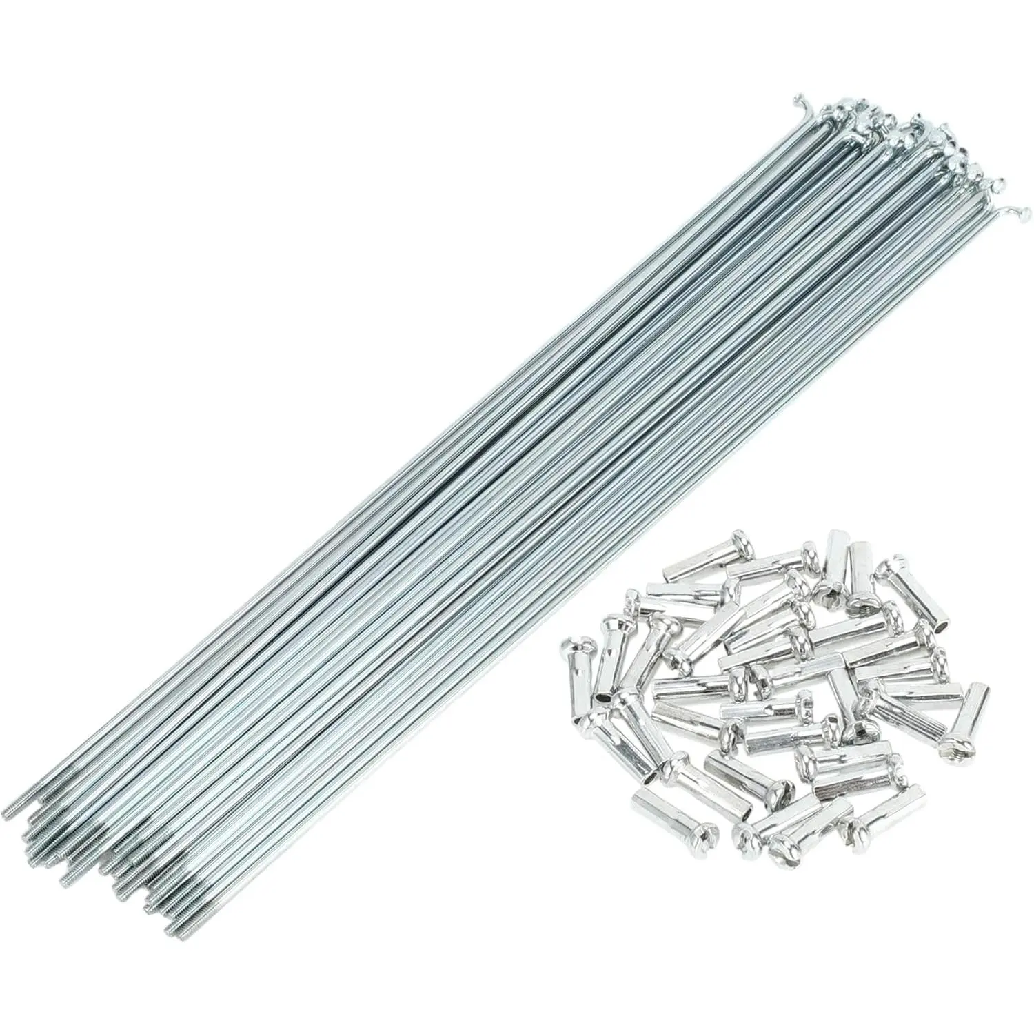 1 Set 14G Galvanized Carbon Steel Silver Tone Bicycle Bike Wheel Spokes with Nipple