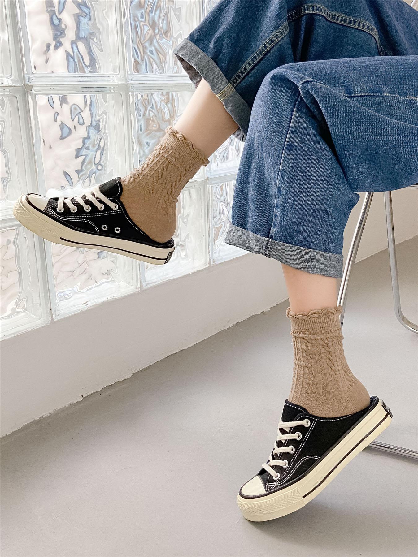 Women's Solid Textured Crew Socks, Casual Cozy Mid-calf Socks for Daily Wear, Women's Socks & Hosiery for All Seasons