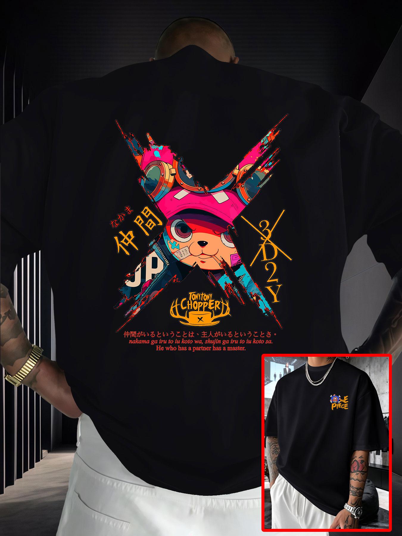 Anime Style Joejoe Printed Short Sleeve T-Shirt, Japanese Anime High Street Trendy Loose Fit Half Sleeve, Perfect for Manga Fans Collection