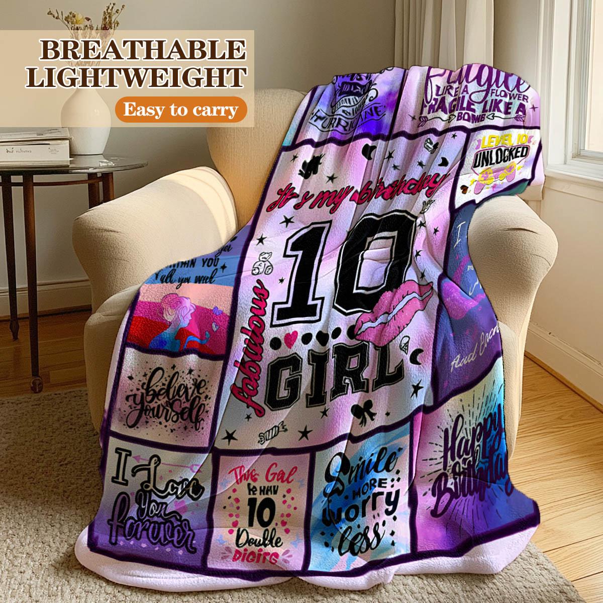Girls' 10th Birthday Marble Pattern Blanket, Soft Flannel, Lightweight Warm, No Pilling Shedding, Living Room Bedroom Window Cover, Gift Pet Rug