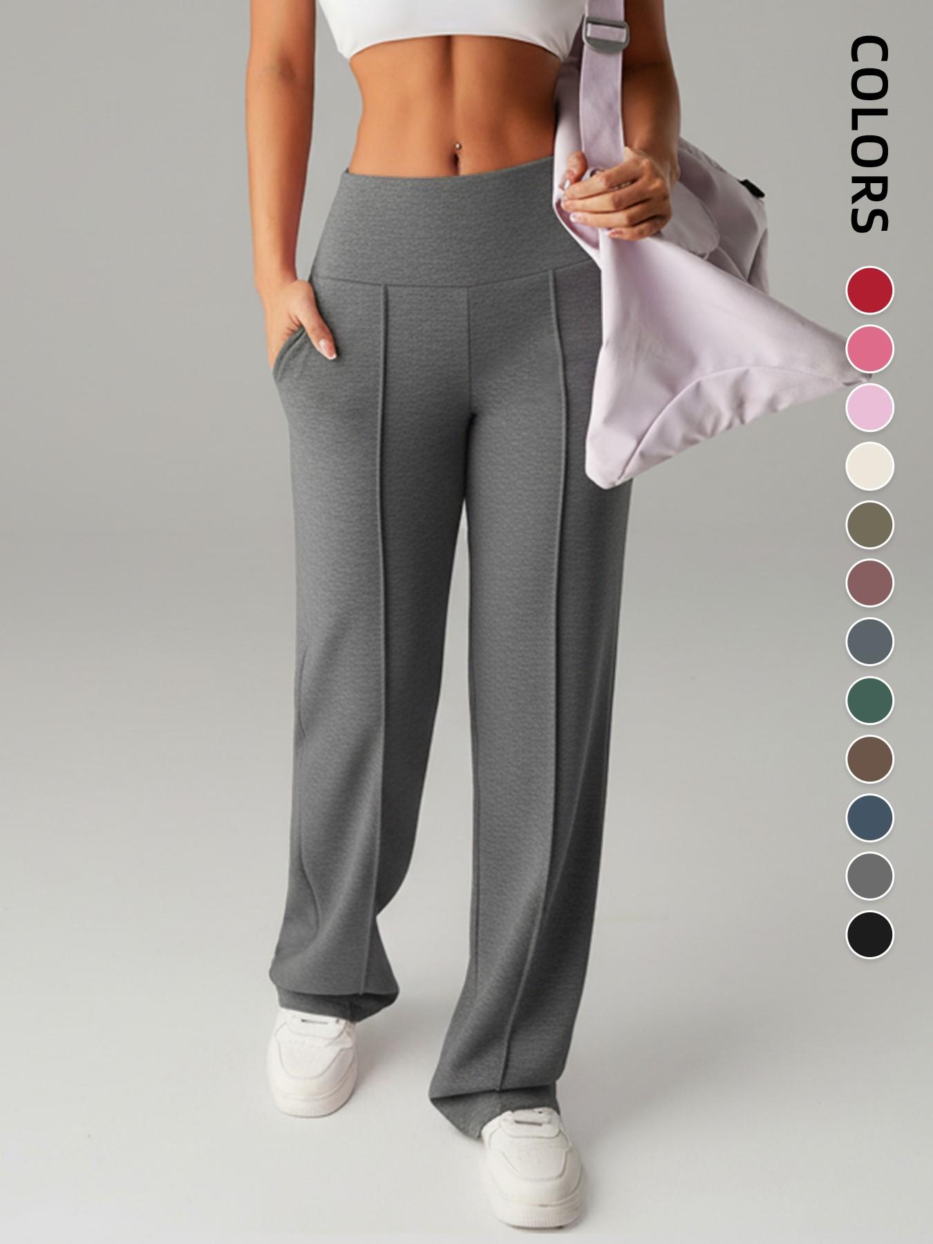 New Women's Yoga Wide Leg Pants, High Waist Stretchy Flowing Breathable Loose Fit Sport Long Pants, All Seasons Versatile