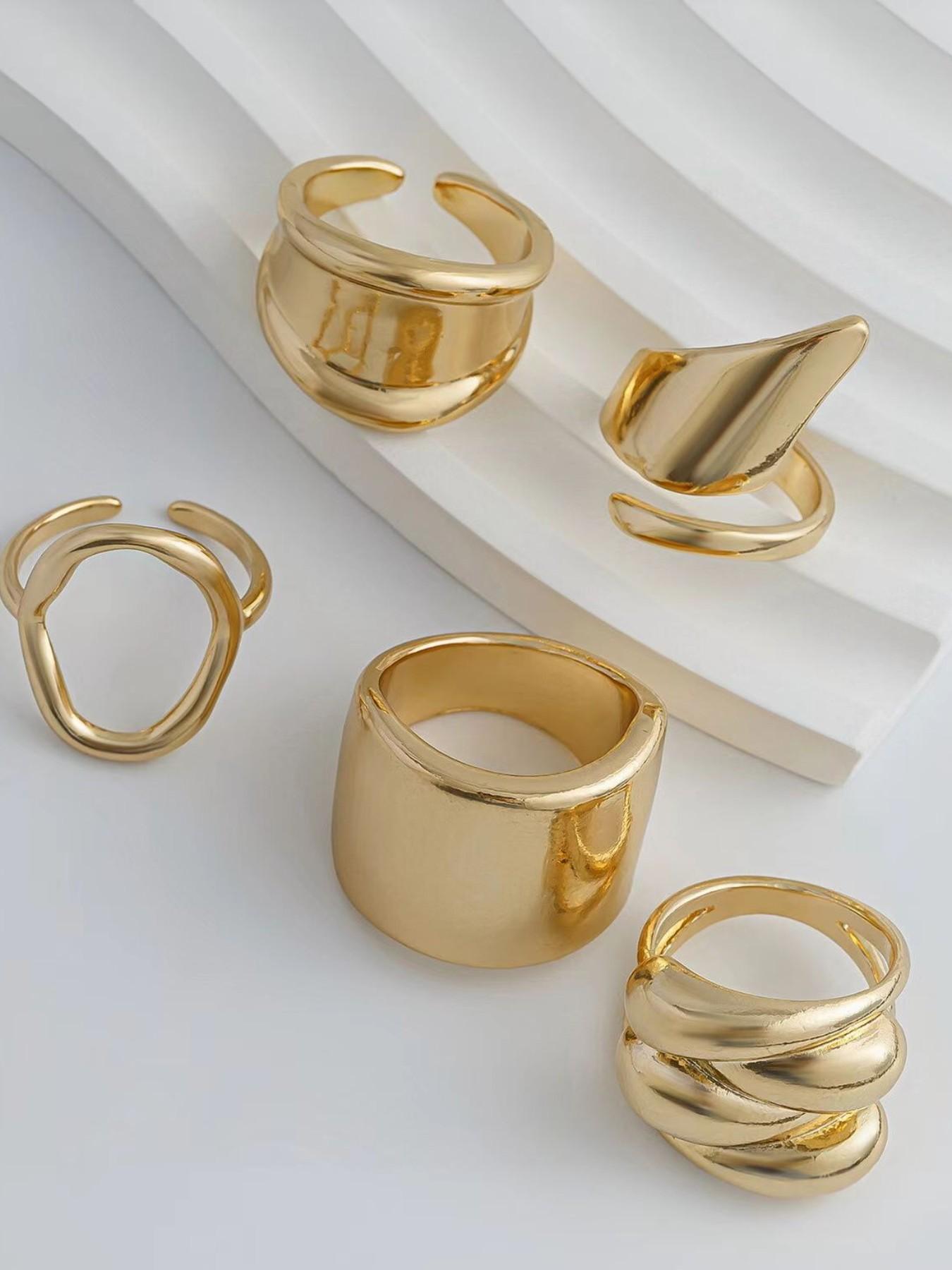 Unique Geometric Joint Ring Set for Women, Hip-Hop Style, Five-Piece Jewelry Kit, Smooth Finish, All-Season Accessory