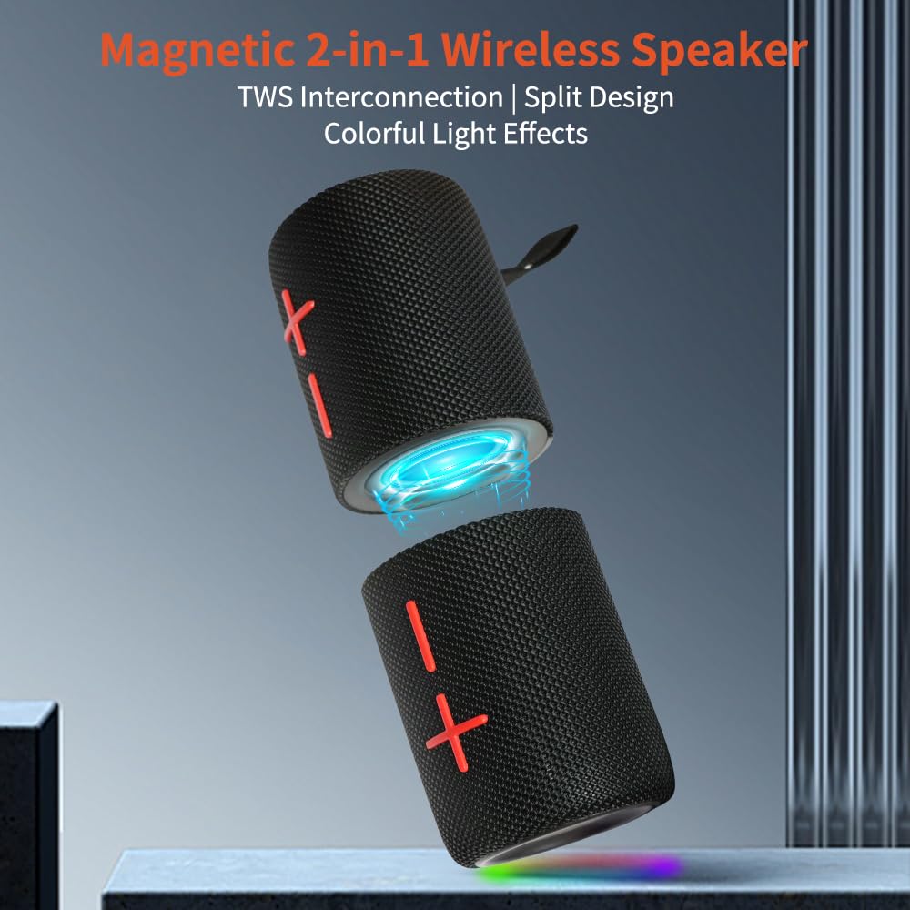 2-In-1 Magnetic Wireless Speaker, High-Fidelity Sound, Ipx6 Waterproof, 24-Hour Battery Life, Perfect for Outdoor Use & Travel