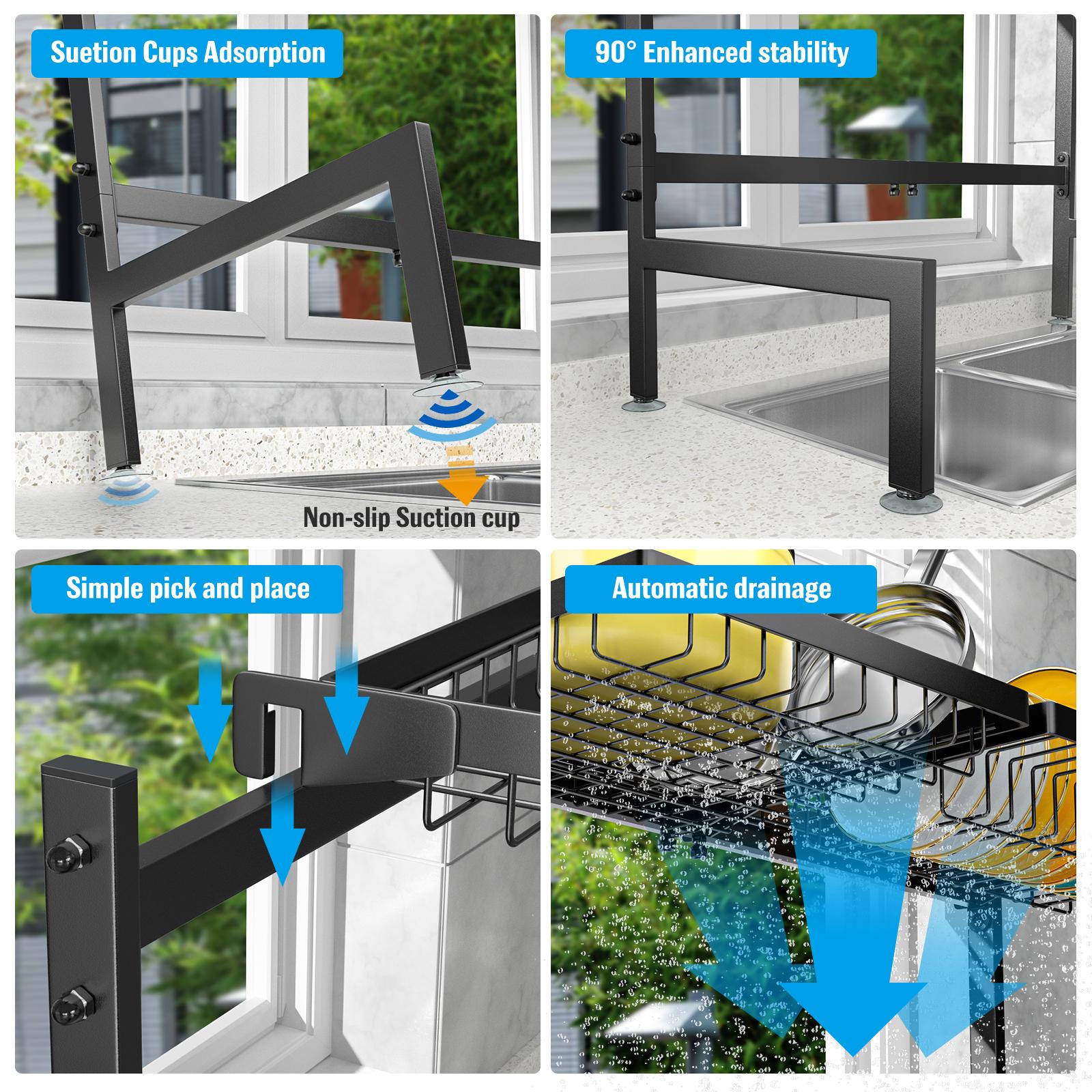 7CODE Dishdryingrack Organizer,3-tier,over-sink,adjustable dish drying rack.Modern,extensible design saves space and keeps your kitchen organized.