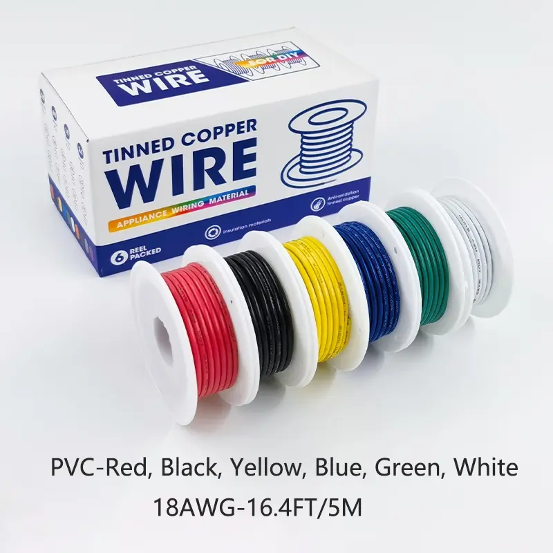 1 Set 16/18/20/22/24/26/28/30 AWG PVC tinned copper Electrical Wire Kit, 6 Color, Tinned Copper wire,For DIY Projects,LED Wire,Home Electrical,Power Wiring,electronic equipment，Car Speaker Wire, AWG Wires
