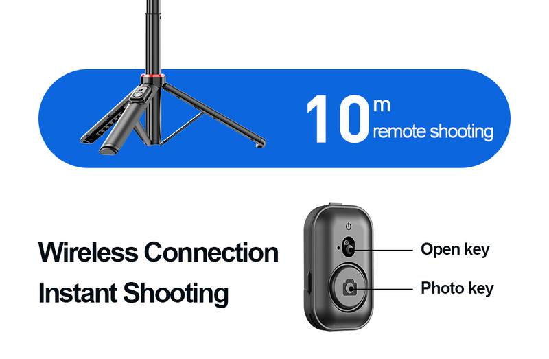 52"Portable alloy frame selfie tripod with wireless Bluetooth controller and detachable fill light,Easy to carry outdoors,Selfie Stick