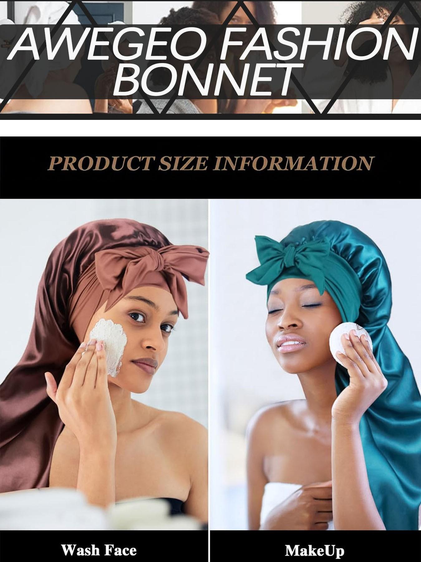 Women's Long Adjustable Hair Bonnet Satin Sleep Cap, Casual Fitted Hair Protection Hat, Suitable for Long Curly Hair, All Seasons Wear