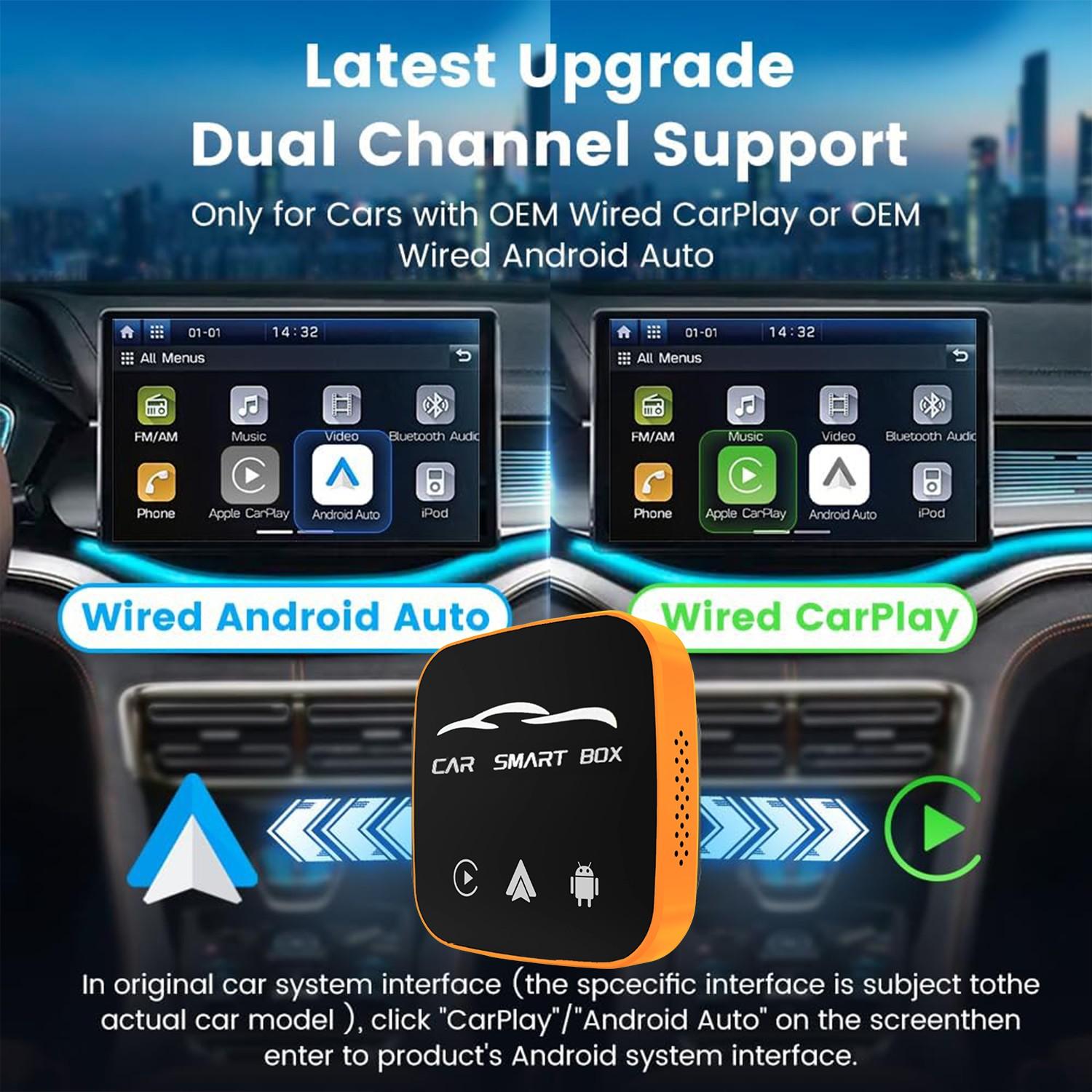 Wireless CarPlay adapter, compatible with iPhone and Android Auto, supports Netflix, AI box with TF card slot, plug-and-play with no installation required, easily set up in-car CarPlay video entertainment, Carplay Car Stereo