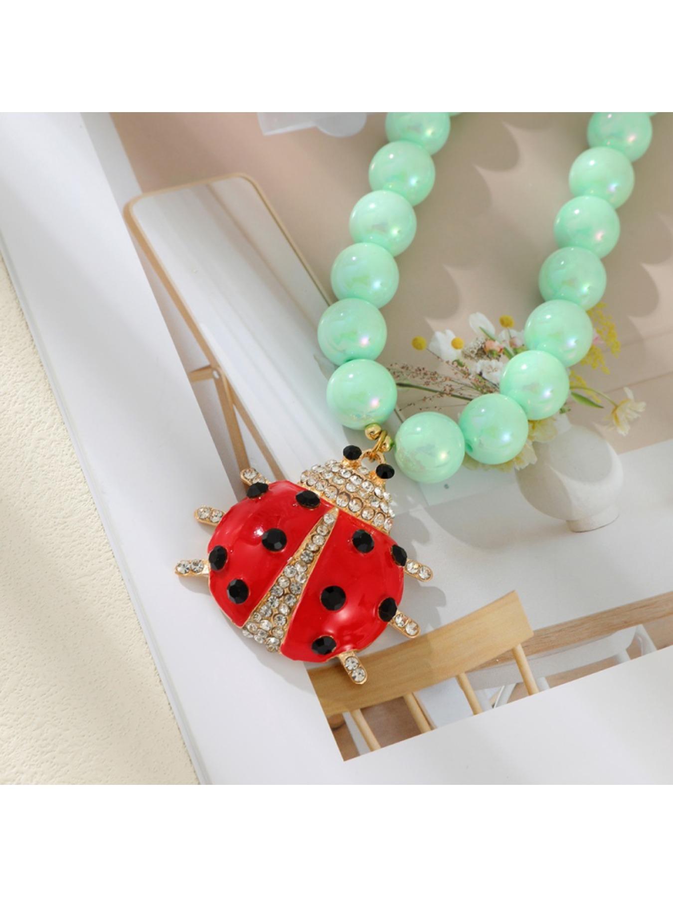 Boho Style Ladybug Beaded Pendant Necklace, Elegant Jewelry Gift for Women, Perfect for Valentine's Day, Parties, Beach Vacations