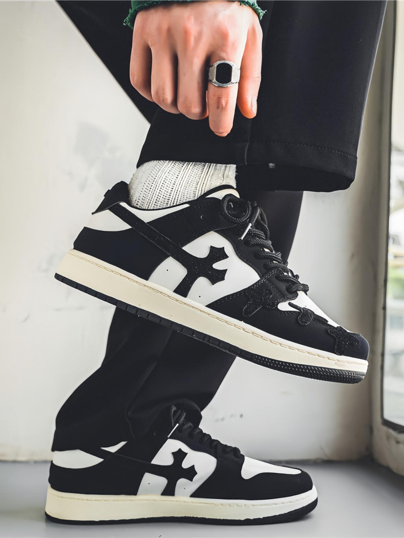 1 Pair Cross Pattern Casual Board Shoes Suitable for Daily Streetwear&Casual Matching - Color Block UpperPersonal Cross Decoration, Comfortable and VersatileNon-Slip and Wear-Resistant