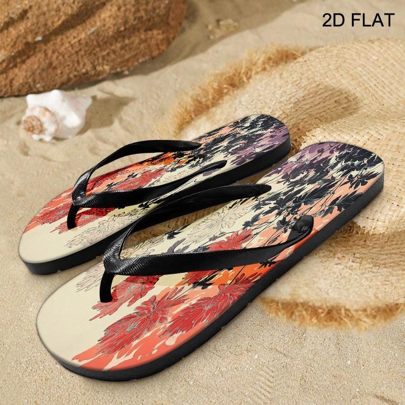 Women's Flip Flops, Artistic Chrysanthemum Print, Multiple Colors & Sizes Available, Comfortable Stylish Sandals for Daily Wear, Casual Summer Beach Shoes, Trendy Ladies Fashion Footwear, Women Shoes
