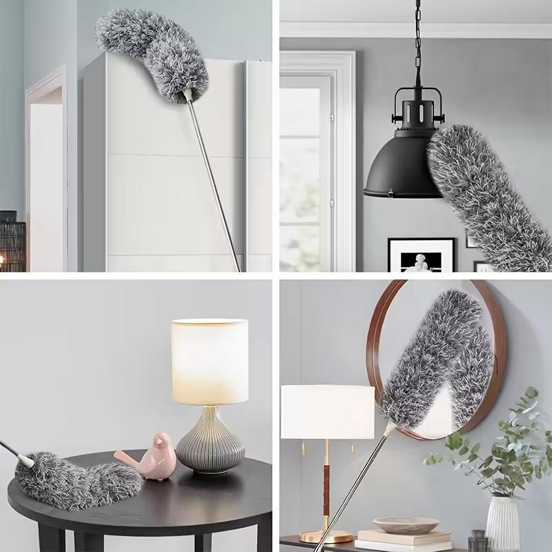 Extendable Microfiber Dusting Brush, Microfiber Ceiling Fan Duster with Bendable Head, Reusable & Washable, Ideal for High Ceilings, Home, Car, Patio, Battery-Free, Durable Stainless Steel Handle, Efficient Dust Removal, Ergonomic Design