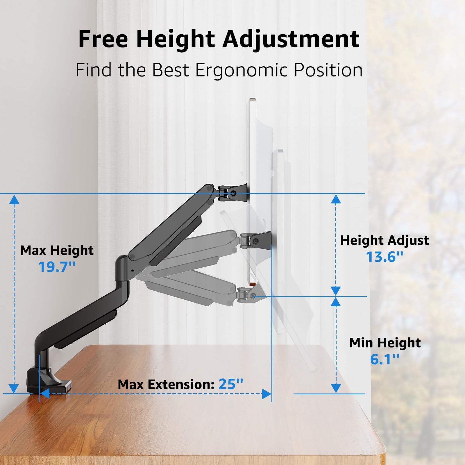 MOUNTUP 17''-43'' Single Monitor Mount for Ultrawide Screen 6.6-33lbs, Heavy Duty Gas Spring Monitor Stand for Flat/Curved Screen, MU7011
