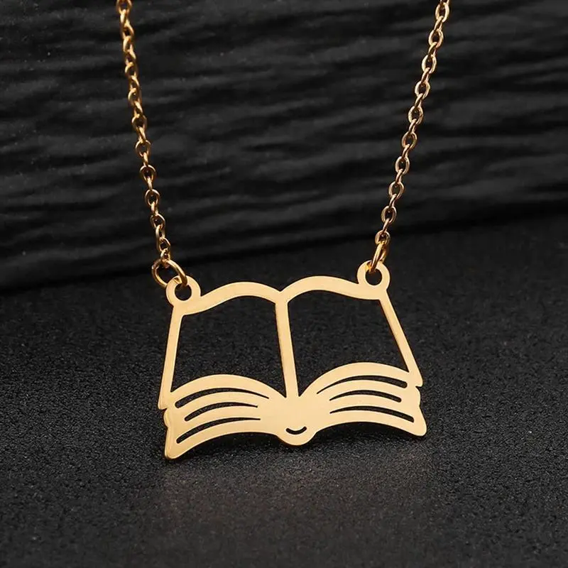 Steel Necklaces Antique Little Book Charm Pendant Necklace Reading Symbol for Reader Library Souvenirs Unique Gifts