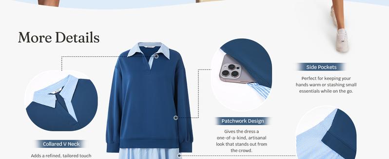 Wenrine Women's Oversized Sweatshirt Dress Casual Long Sleeve Collared V Neck Patchwork Loose Mini Dresses