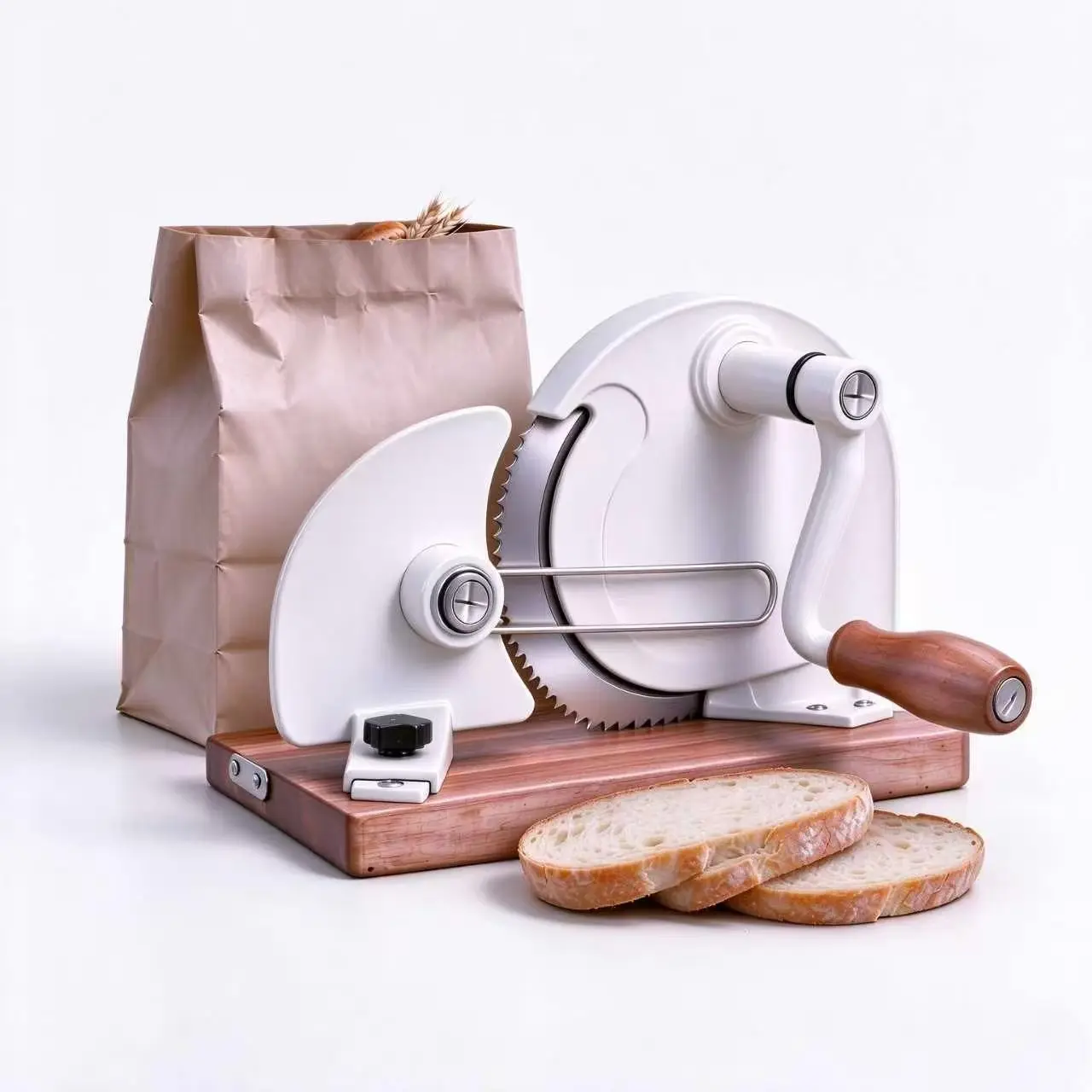 Hand Crank Bread Slicer, Adjustable Thickness Manual Slicer for Bread, Ham, Cheese, Homemade Loaf, Kitchen Gadget