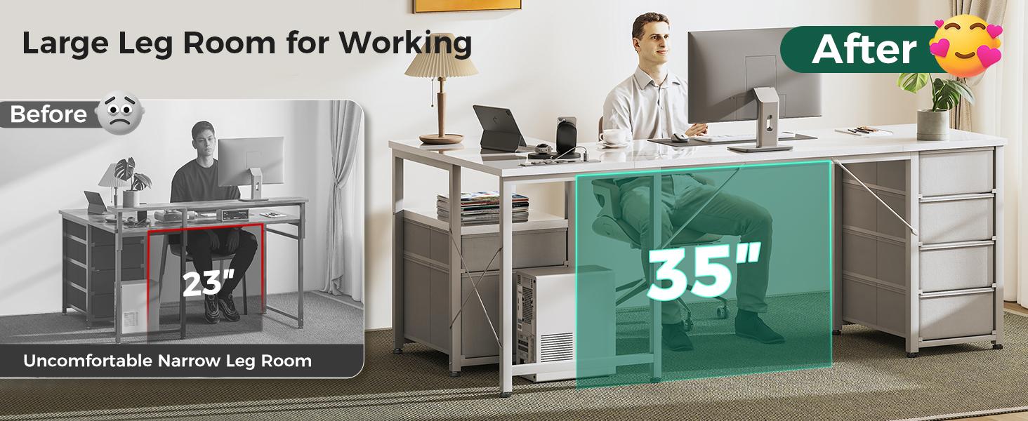 AODK Modern L-Shaped Corner Computer Desk - Large Workstation, Metal Frame, 6 Drawers, Reversible Storage Shelf, File Drawer, 1 Type-C Charging Port, Sturdy Legs, Easy WFH Setup for Home Office Commercial Furniture, L Shaped Workstation