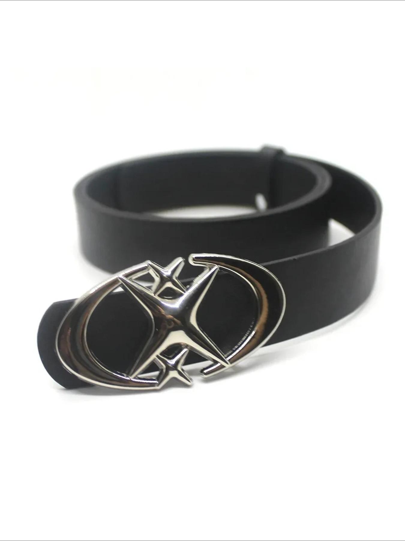 Y2K Punk Style Belt with Moon Star Cross Metal Buckle, Vintage Gothic PU Leather for Men Women Jeans Decoration