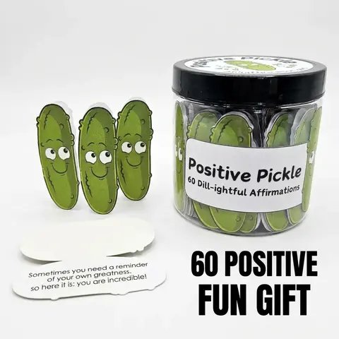 Unique Pickle Jar Gift Set with Positive Messages, Decorative Stress Relief Container, Fun Gift Idea for Friends, 60 Inspirational Cards, Funny Birthday Gifts, Quirky Gift, Novelty Gift, Encouragement Gifts, Gift Pack