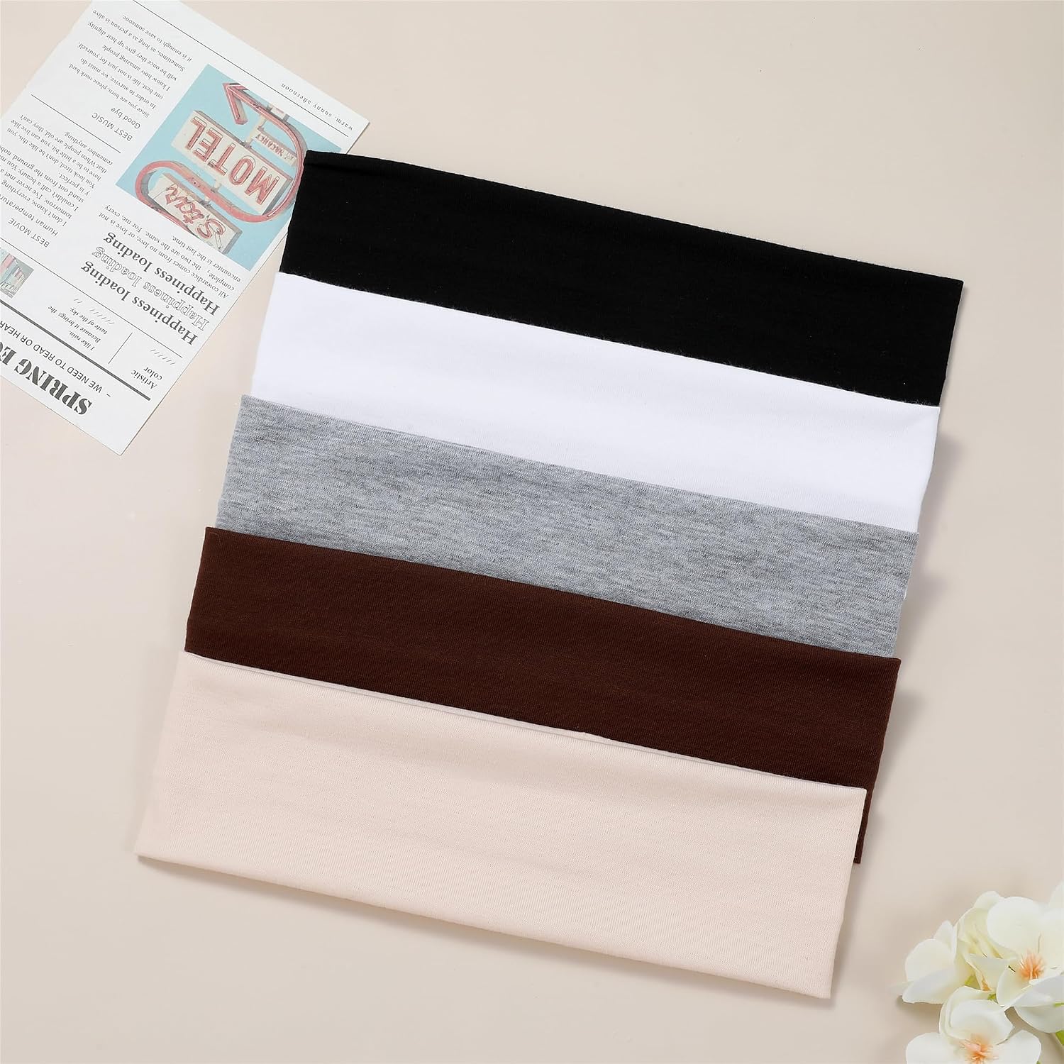 5 count Headbands for Women Non Slip, 5 Colors  Bands for Women's Hair. Soft  Cloth Stretchy Thick Headbands for Running, Yoga, and Exercise
