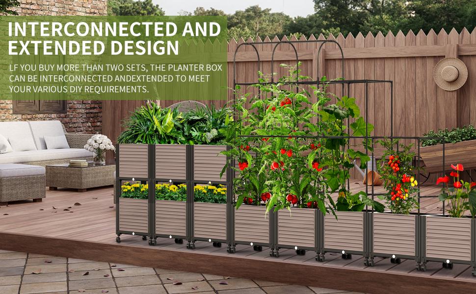 MOPHOTO Raised Garden Bed Planter Box with Trellis for Climbing Vegetables Plants, Tomatoes Planters Outdoor Tomato Cage with Wheels, Indoor Outdoor Use
