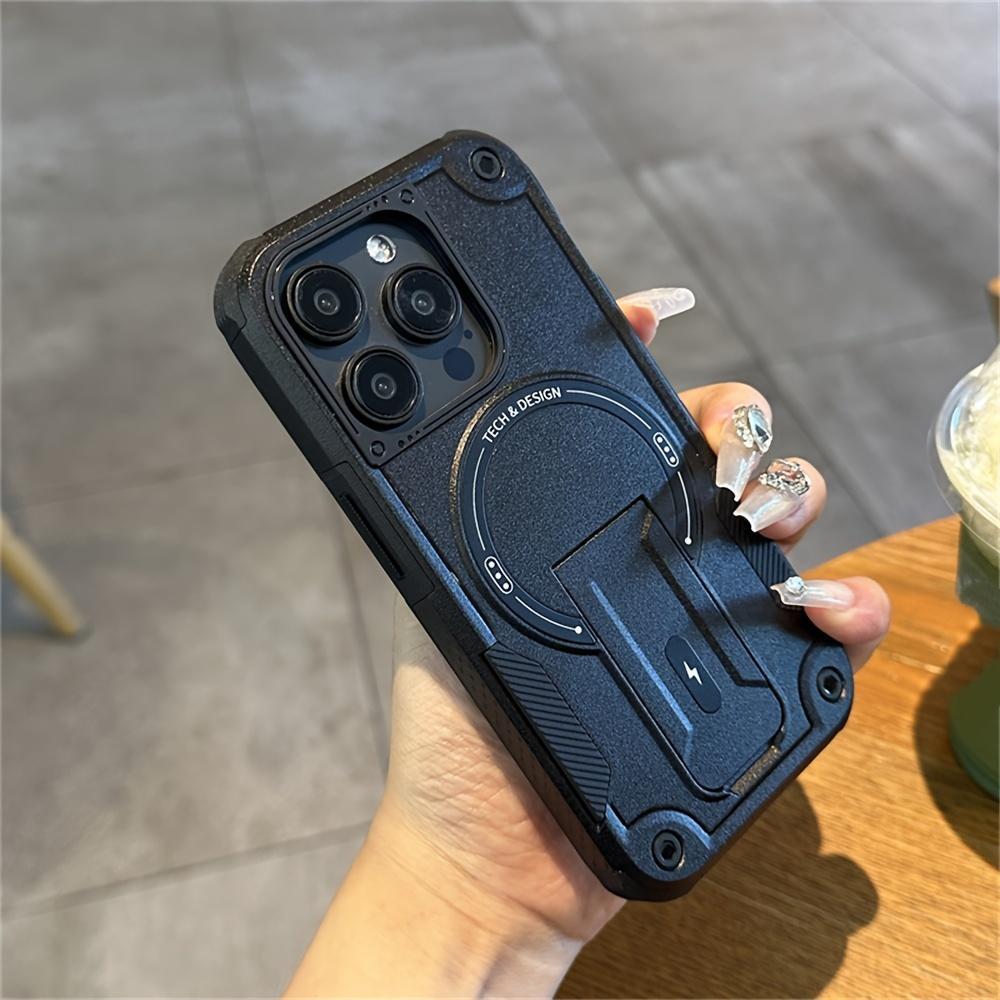 Heavy Duty Mechanical Armor Style Case with Magnetic Adsorption, Anti-Slip Design, Hidden Stand for iPhone 17 16 15 14 13 12 11 Pro Max Full Coverage Protection