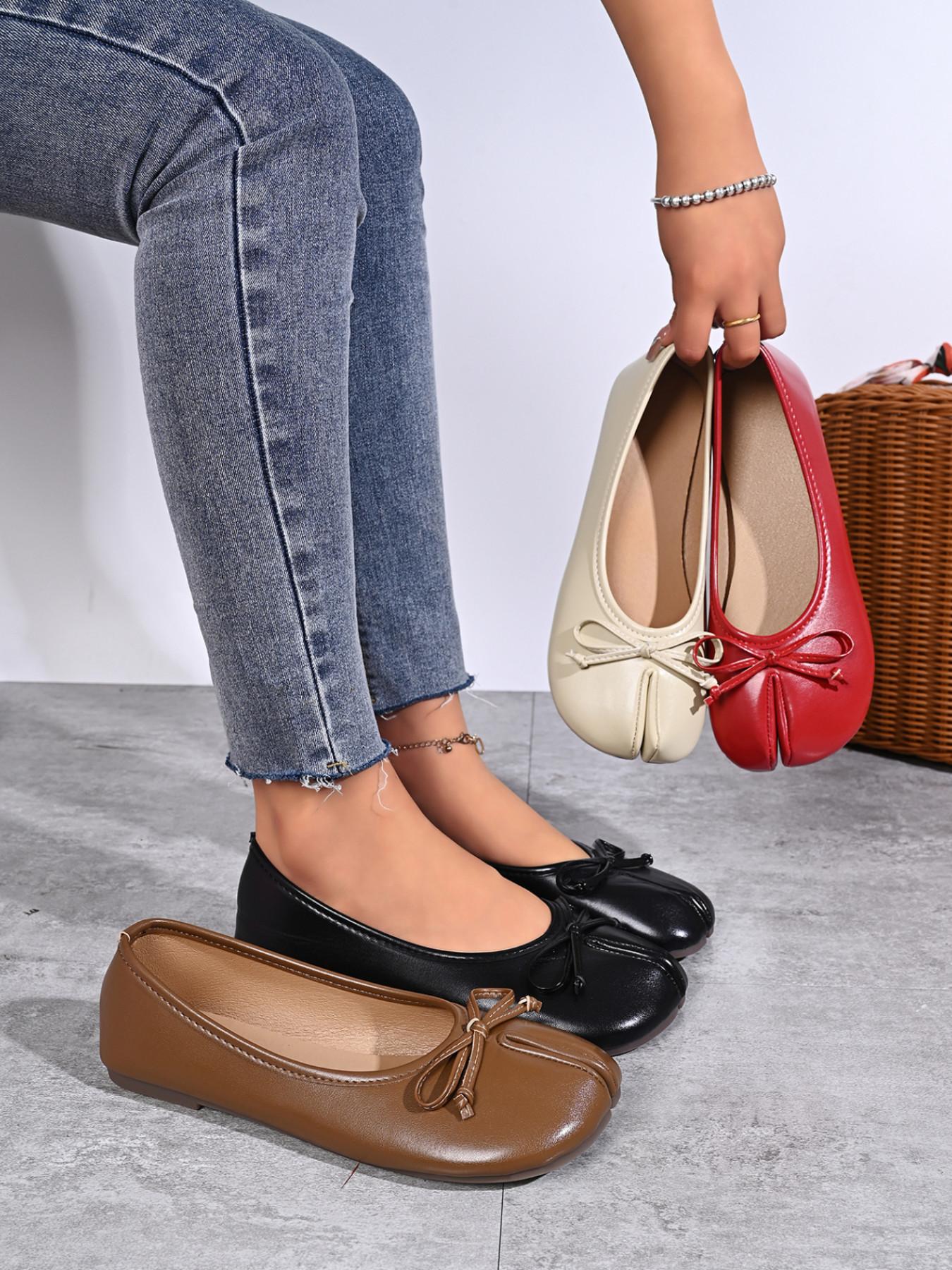 Women's Open-Toe Fashion Leather Shoes, Spring New French Classic Ballet Flat, Super Comfortable Casual Shoes, Ideal for Travel and Daily Wear-