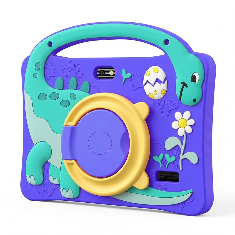 New 7-inch kids' tablet Learning Tablet with Android 13, 1GB RAM and 16GB ROM, WiFi support, comes with a shockproof silicone case and cute dinosaur design. Parents can control the educational apps. Dual cameras, perfect Children's Day gift for kids.