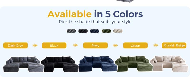 【2 Packages Shipping】MAXYOYO 104" Plush Corduroy Cloud Velvet Modular Boneless Couch with Chaise & Ottoman, No Assembly Required - U-Shaped Sectional Sofa Set with Flexible Configuration,  Oversized Sofa Sleeper with Deep Seat