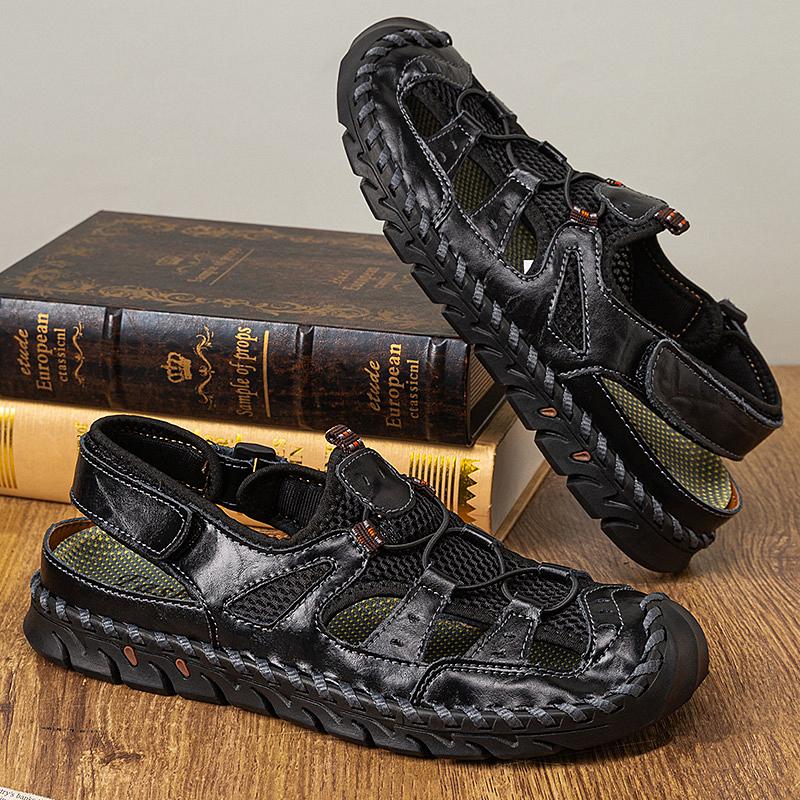 Men's breathable sandals that fit the toes, comfortable and anti-slip rubber soles, casual hook-loop fastening beach water shoes, men's outdoor shoes Footwear Slides