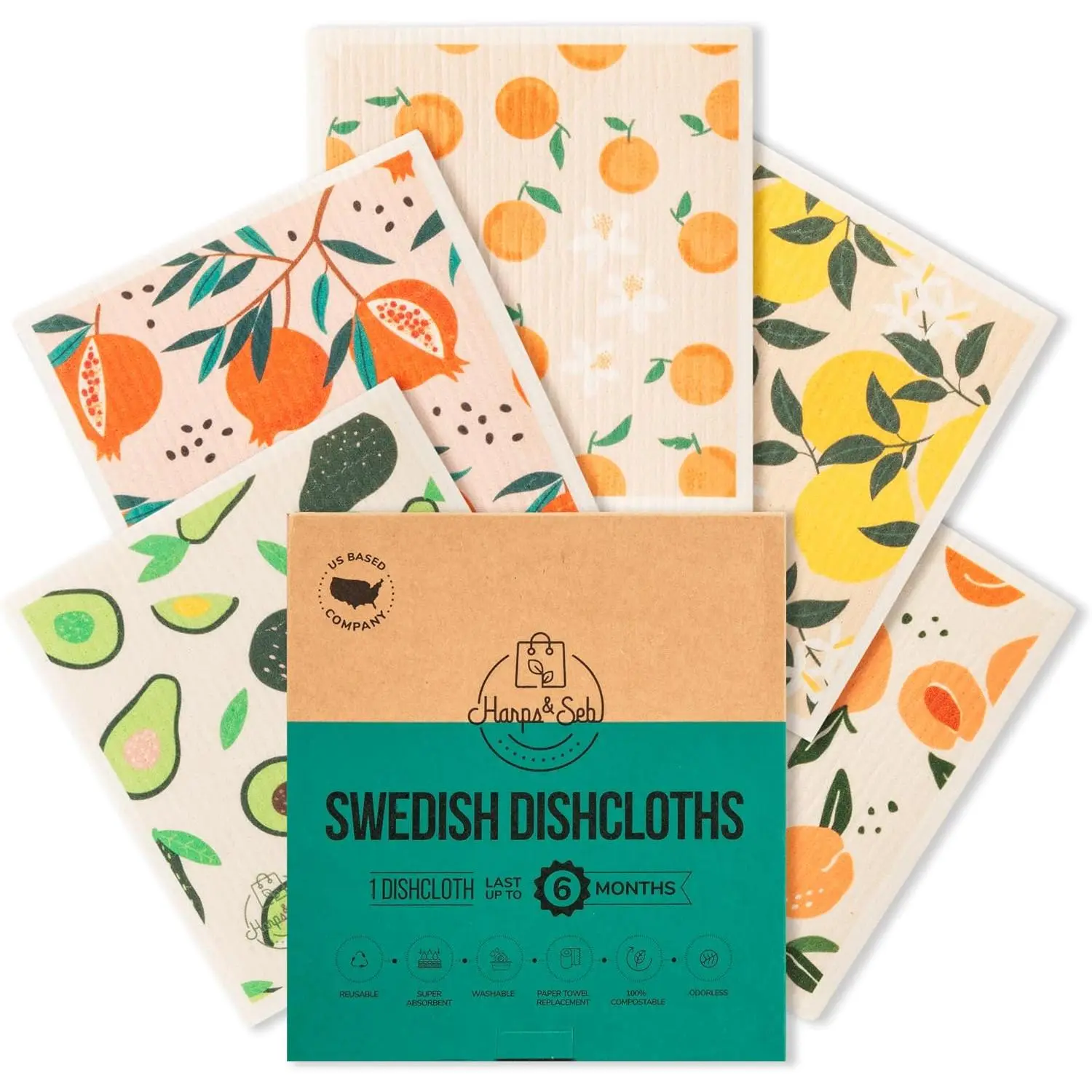 Swedish Dishcloths for Kitchen Dish Towels - 5 Pack, Non-Scratch  Paper Towels, Super Absorbent Washable Swedish Dish Cloths, No Odor, , Fruit Design