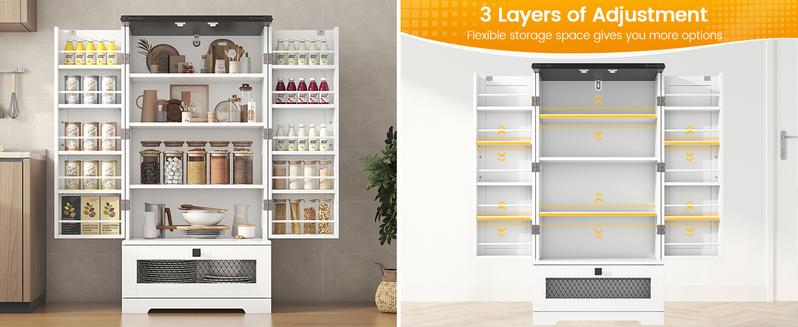47" Pantry Cabinets with Adjustable Shelves and Drawer, Farmhouse Kitchen Pantry Storage Cabinet, Buffet Cupboards Sideboard for Kitchen, Dining Room, Living Room Use