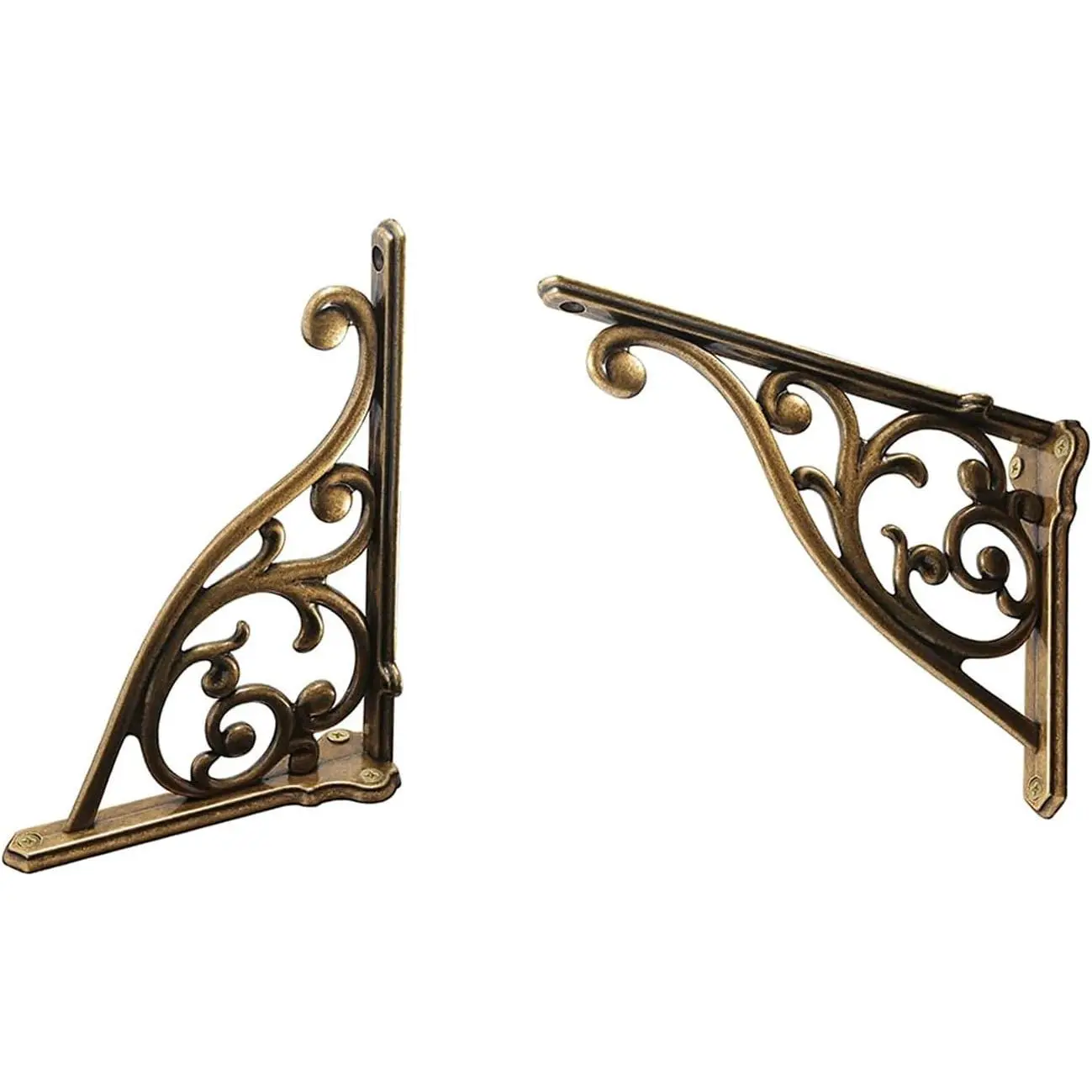 Heavy Duty Solid Stand,5 Inch 2 Pack Antique Brass,Right Angle Wall Panel Support Bracket,Decorative Shelf Bracket,Heavy Duty Vintage,Wall Mount Support DIY - Shelf Hardware Included