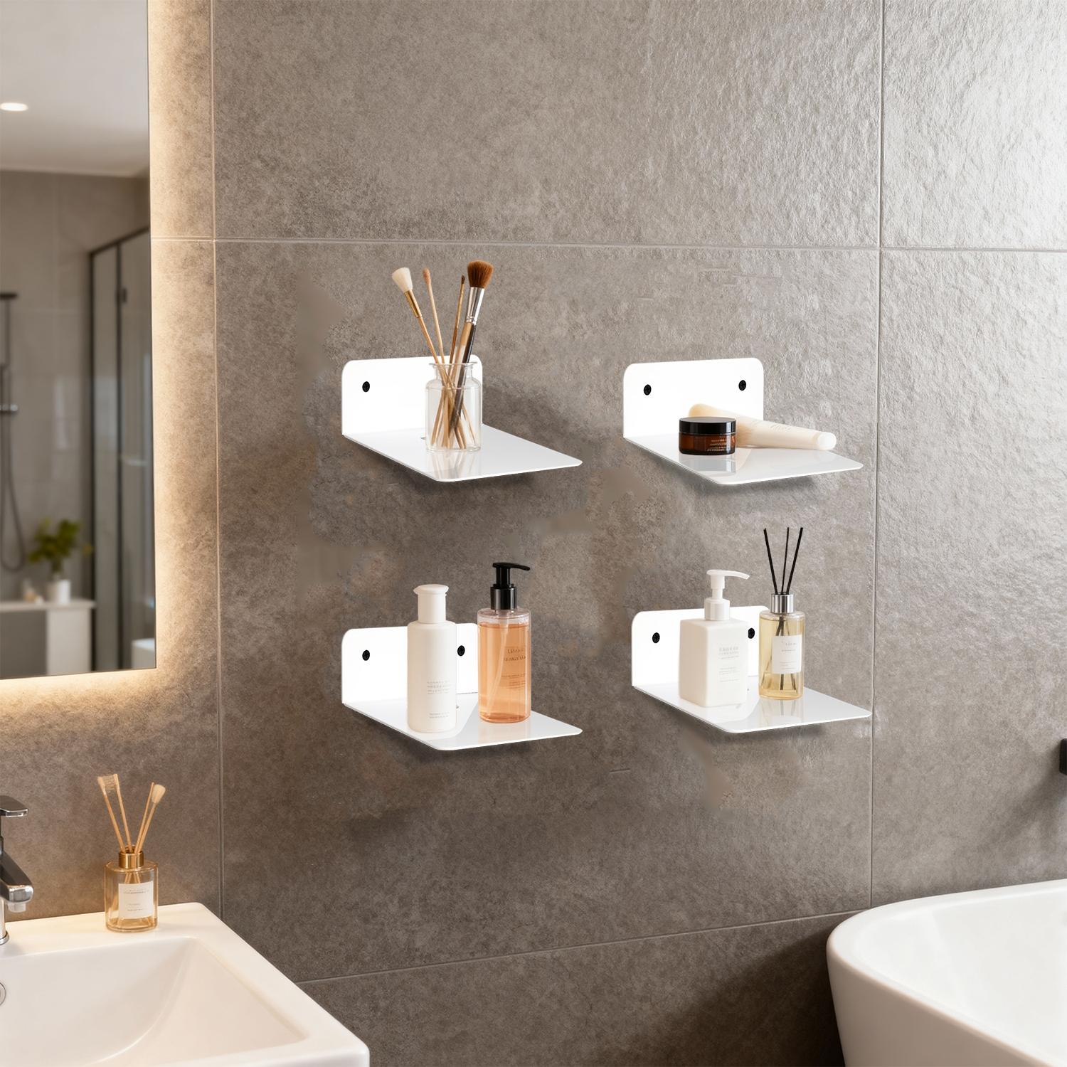 2-Pack Small Acrylic Wall Shelves, 4.92 Inch Floating Shelves for Echo Camera, Speaker Display Stand, Bathroom Living Room Bedroom