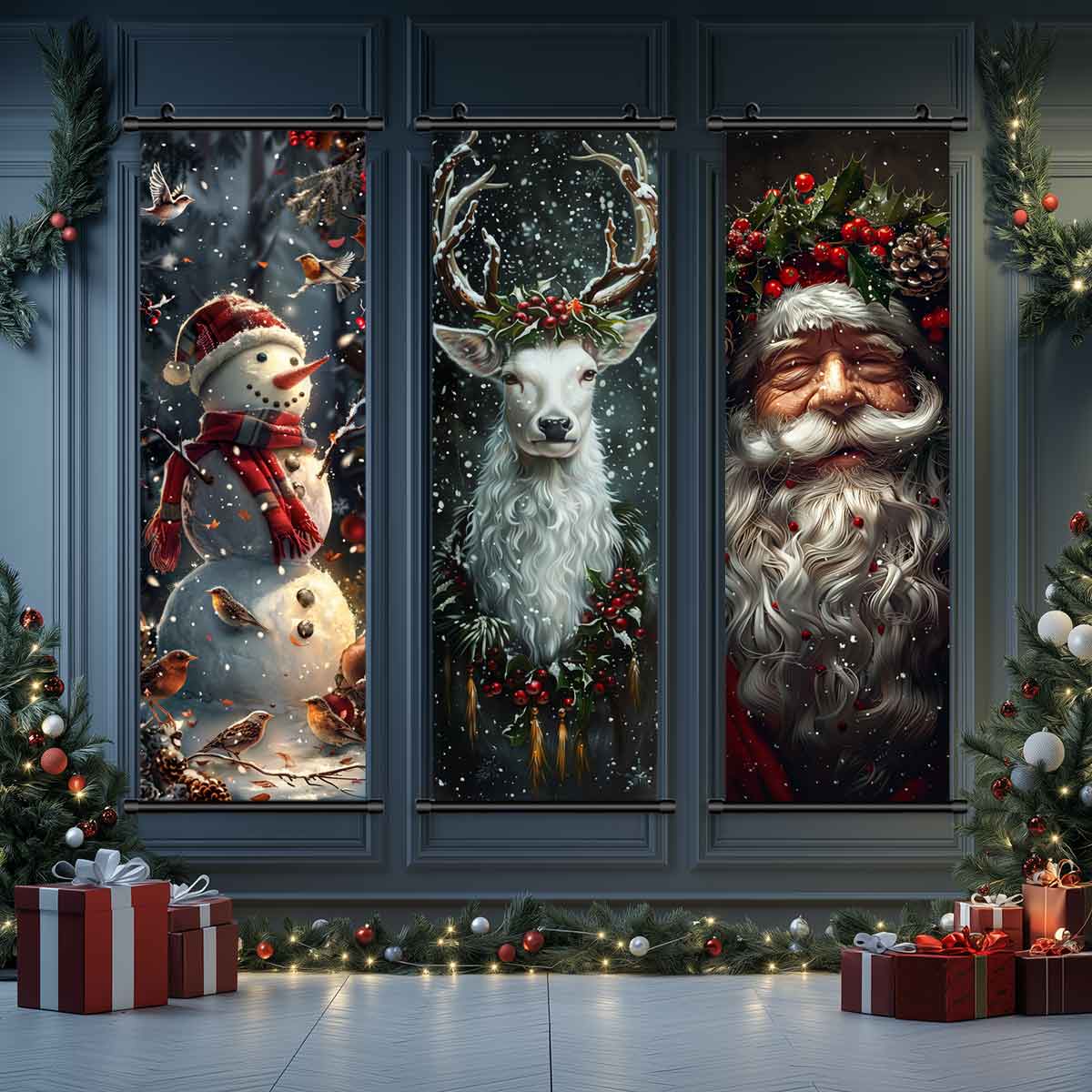 3-Piece Christmas Wall Art Set, Cute Snowman & Santa Claus Posters, Modern Home Decor, Waterproof HD Prints, Unframed Art Print, Gift Box Included