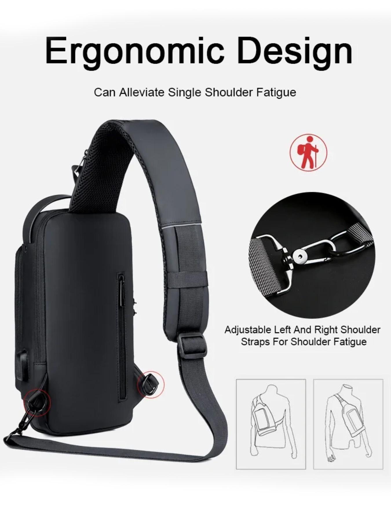 Fashion Motorcycle Bike Sling Bags Waterproof Chest Bags Shoulder Crossbody Bag with USB Charging Port Lock Anti Theft Moto Bag for Men Male,Gift,Daily Use