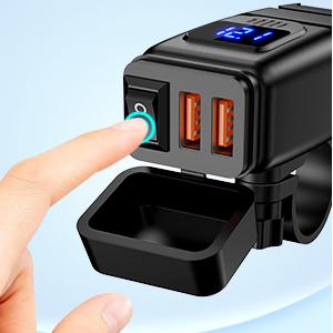 Nilight Motorcycle Charger with 12V Voltmeter Independent On Off Switch SAE USB Adapter Inline 10A Fuse Waterproof 6.8A Dual QC3.0 Fast Charging Phone Tablet for 7/8inch Handlebar ATV Port Device Installation hand gestures Led Mount Motorbike