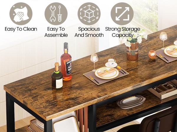 AWQM Set of 3 pub table and chairs, Modern White Faux Marble Table with 2 PU Cushion Bar Stools, Kitchen Counter with 3 Tier Storage Shelves, Space Saving Table for Home & Kitchen, Black Frame, Gold Frame