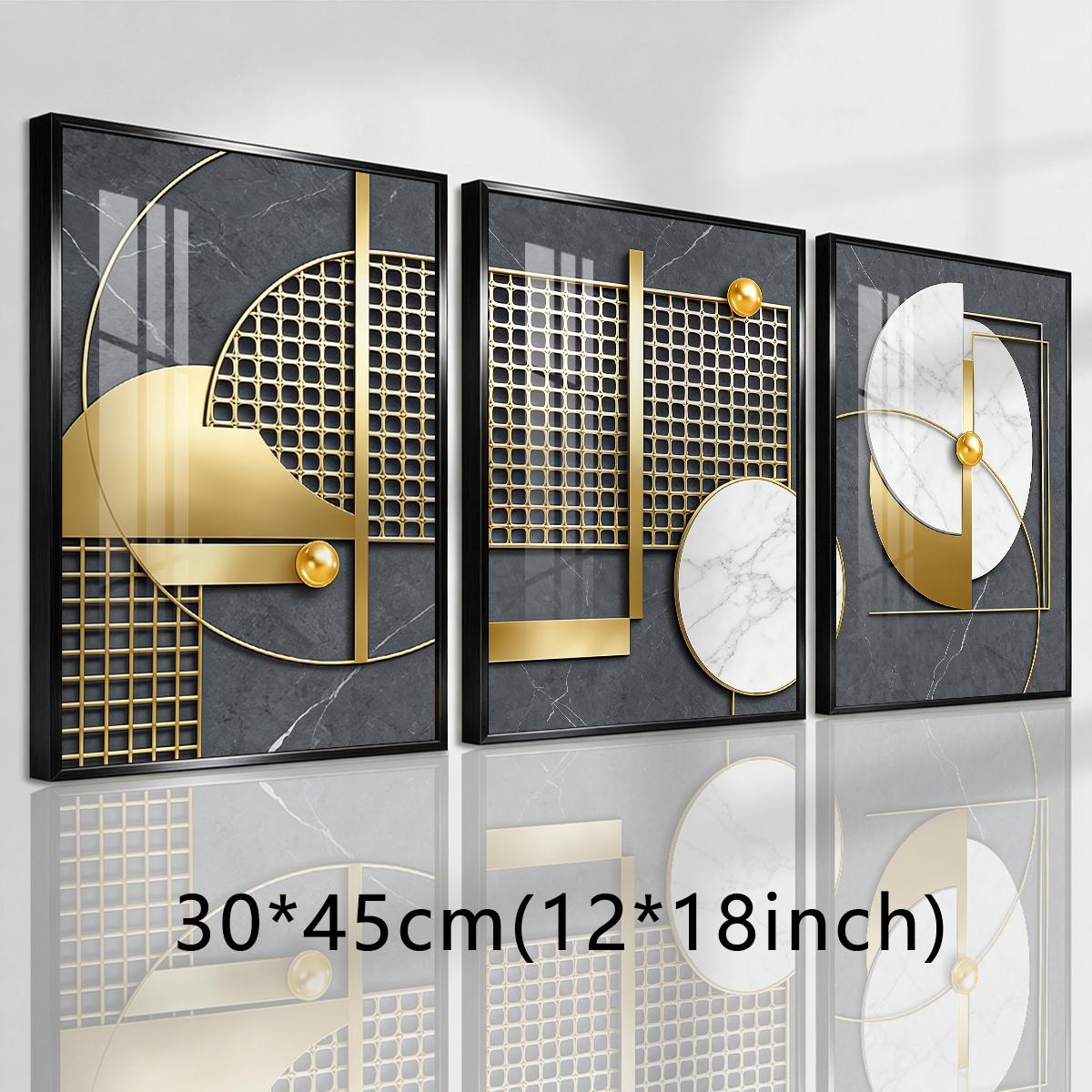 3 Counts Aluminum Alloy Framed Painting, Geometric Gold And Marble Abstract Art, Home Decoration For Living Room, Bedroom, Office, Restaurant, Hallway Wall Decor, Odorless Print Artwork, Luxury Perfect Gift For Friends And Family