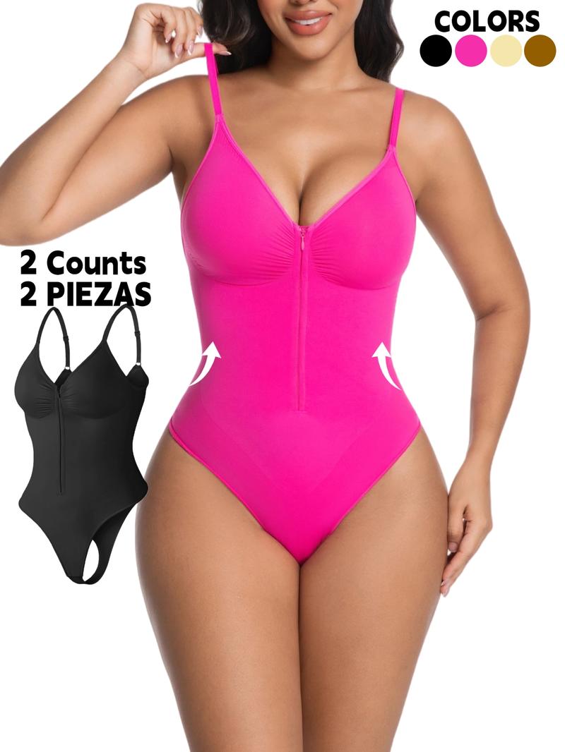 Women's Seamless Shapewear Bodysuit, Front Zipper Design, Tummy Control Thong Style, All Seasons Wearable, Comfortable Fit, Seamless Compression Body