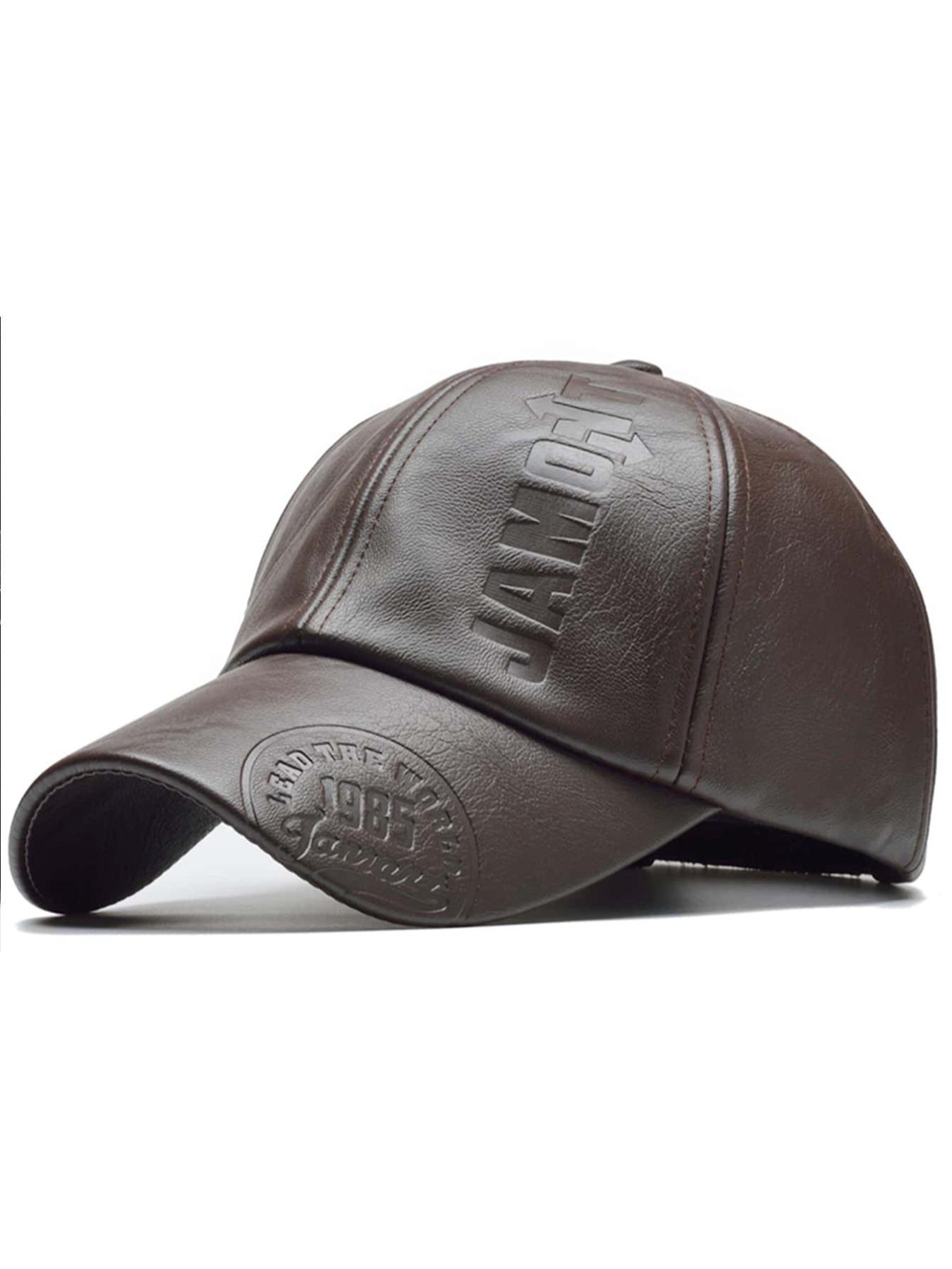 Trendy Cool PU Leather Letter Print Texture Baseball Cap, Outdoor Adjustable Casual Sun Protection Sports Cap, Autumn and Winter Travel Travel Seaside Party Accessories, Unisex