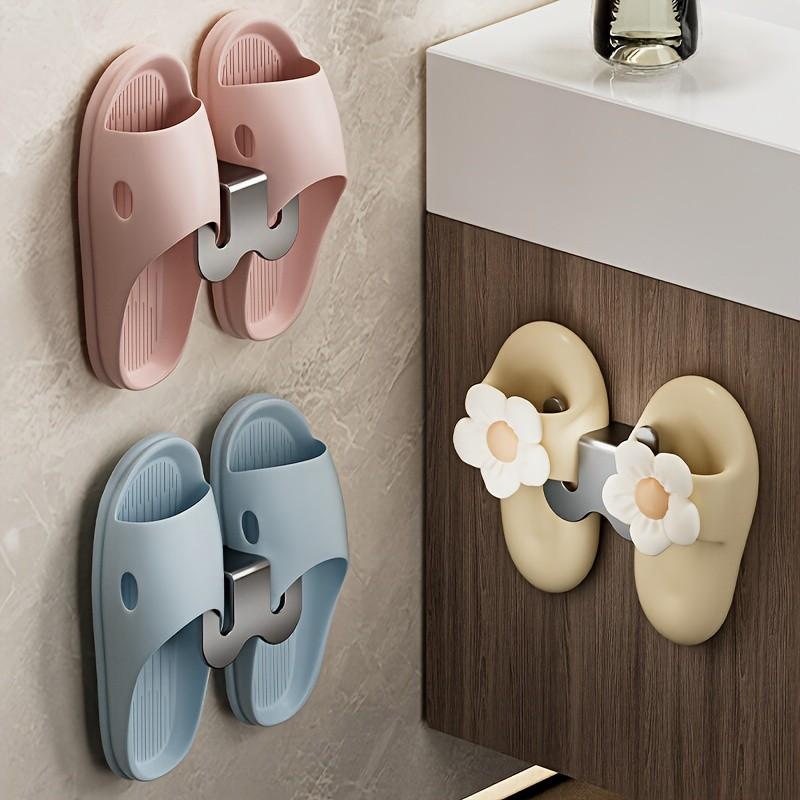 2-Pack Wall-Mounted Bathroom Shoe Rack & Slipper Organizer, Modern Metal Hooks, Easy Install, Space-Saving Storage Solution