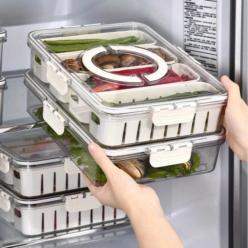 4-Compartment Food Storage Box, Food-Grade Sealed Organizer, Refrigerator Storage, Fridge Storage Container, Portable Picnic Container, Fruit Snack Spice Keeper