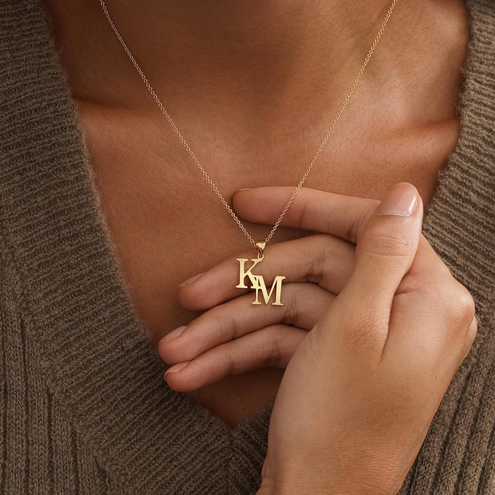AS281 Personalized Two-letter Pendant Stainless Steel Couple Two-letter Necklace Girlfriend Mother-daughter Gift