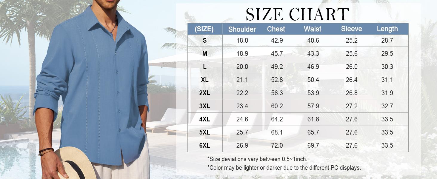 Alimens & Gentle Mens Cuban Guayabera Shirt Button Down Long Sleeve Summer Beach Casual Menswear