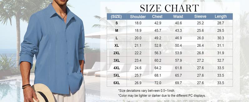 Alimens & Gentle Mens Cuban Guayabera Shirt Button Down Long Sleeve Summer Beach Casual Menswear