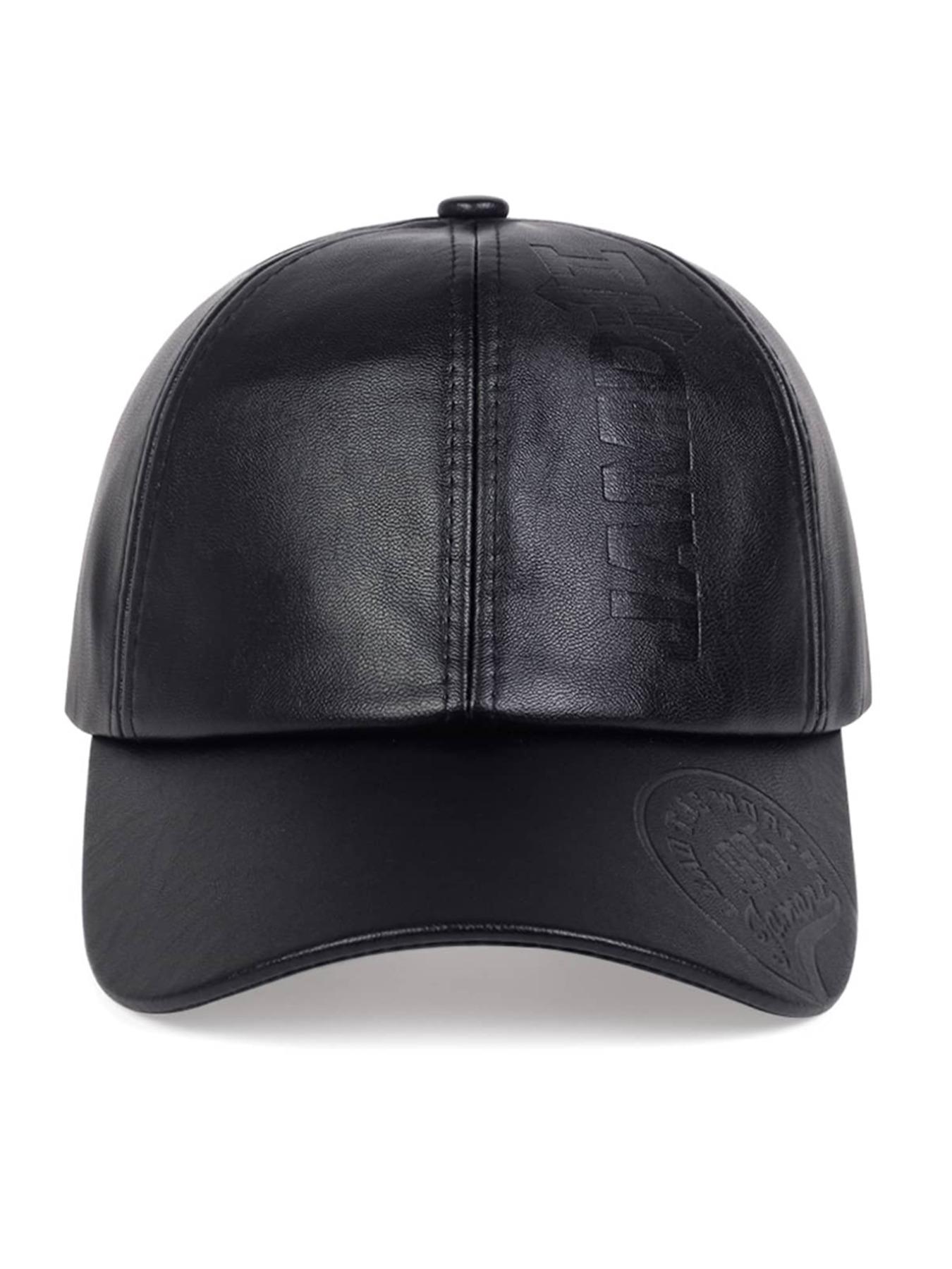 Trendy Cool PU Leather Letter Print Texture Baseball Cap, Outdoor Adjustable Casual Sun Protection Sports Cap, Autumn and Winter Travel Travel Seaside Party Accessories, Unisex