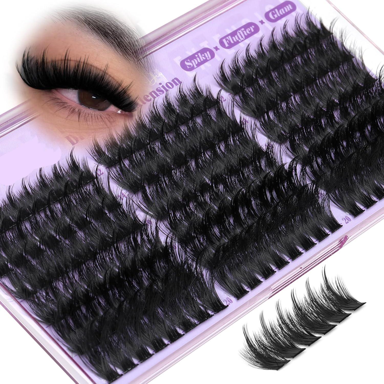 168 Spiky Lash Clusters, Dense Eyelash Clusters with Pointed Ends, Wispy Cluster False Eyelashes, 12-20mm D Curl, Fluffy Individual Lashes, Eyelash Extension