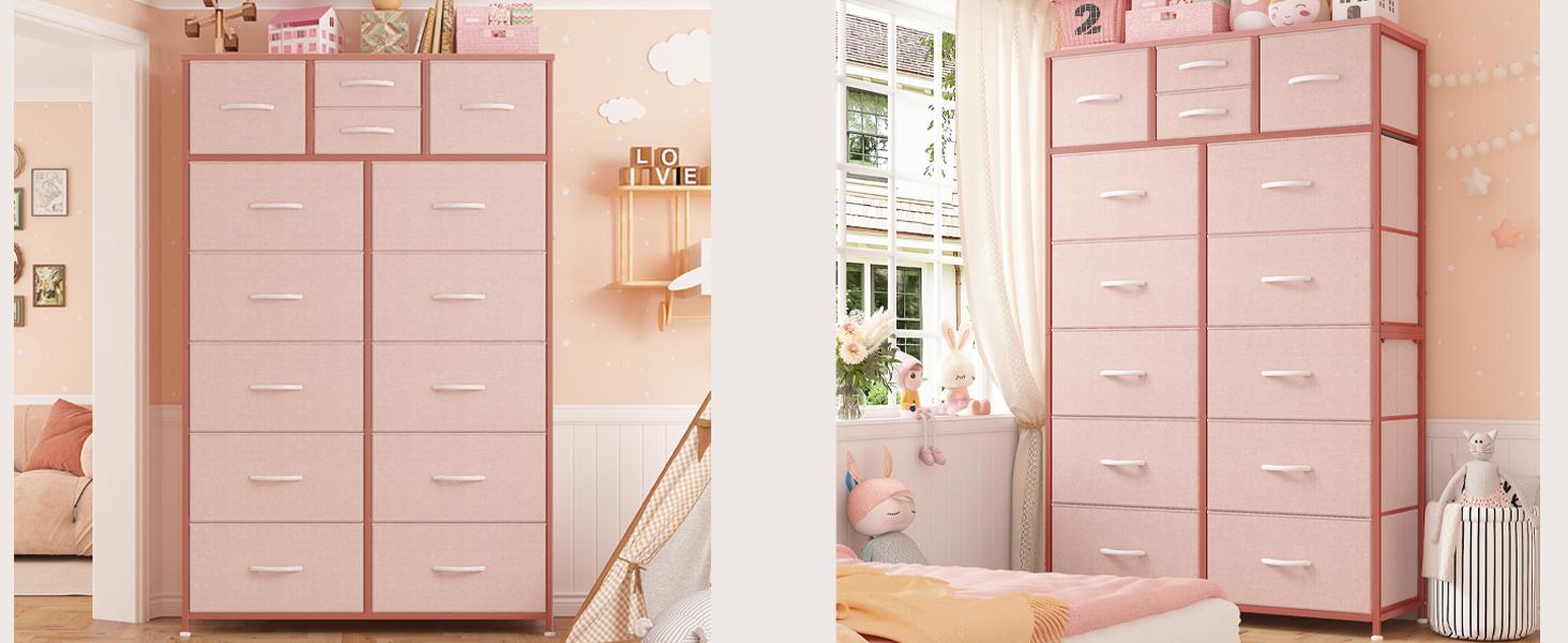 Raybee Furniture Tall Dresser, with 14 Storage Drawers, Large Fabric Dresser with Wood Top and Metal Frame for Closets, Living Room, Entryway Raybee Furniture Tall Dresser, with 14 Storage Drawers, Large Fabric Dresser with Wood Top and Metal Frame for Closets, Living Room, Entryway